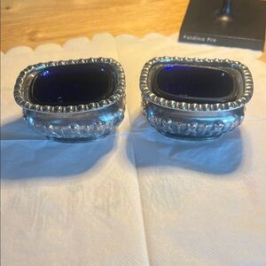 Silver Cobalt Blue Small Salt Bowls.